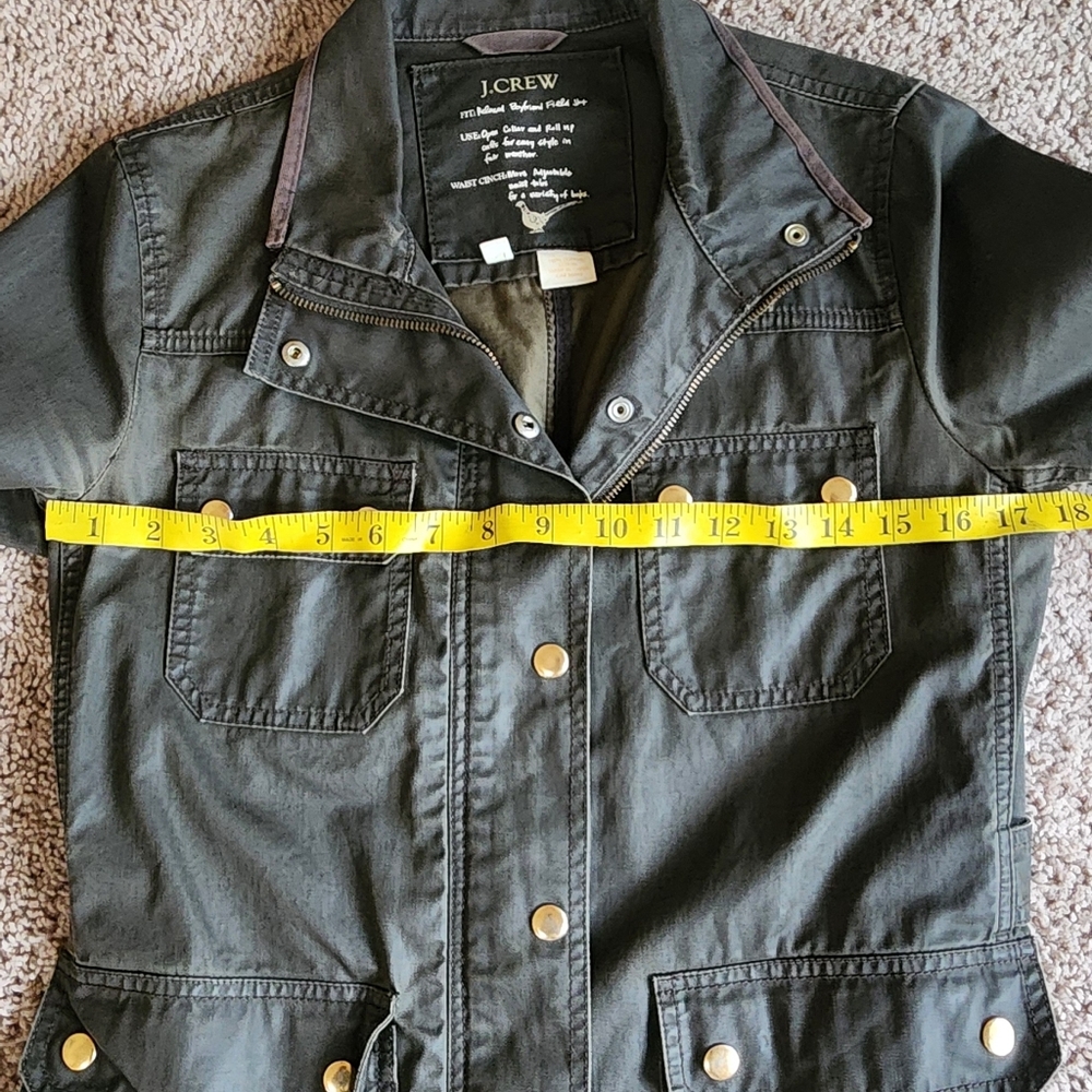 J. Crew Jacket Women's GreenDark Moss Downtown Field ZipSnaps Wax Shell Sz SMALL - Picture 9 of 10